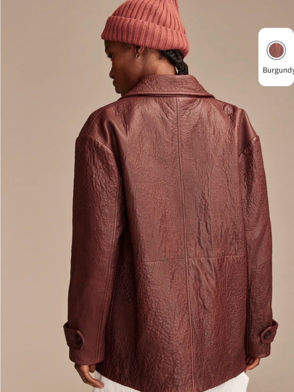 Lucky Brand Burgundy Double-Breasted Leather Peacoat - Picture 6 of 12
